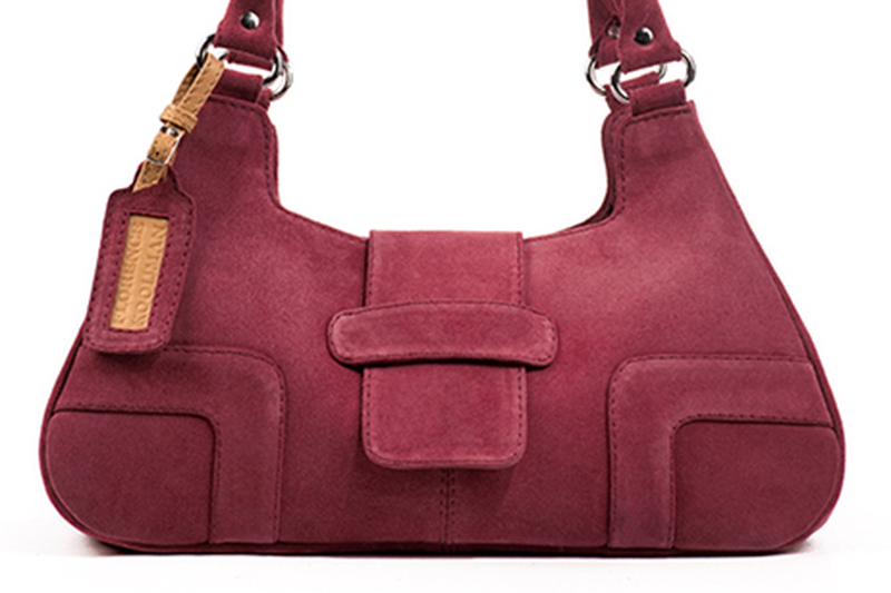 Dress handbag in raspberry red leather - Profile view